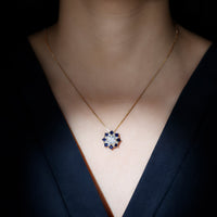 Lab Grown Diamond Art Deco Necklace With Blue Sapphire