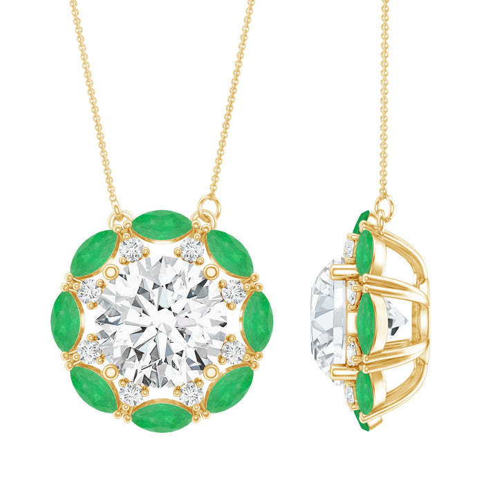 Rosec Jewels 8mm lab-grown diamond bridal necklace with emerald accent, showcasing elegant jewelry design and sparkling gemstones.