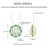 8 MM Lab Grown Diamond Bridal Necklace With Emerald