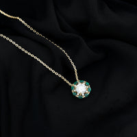 8 MM Lab Grown Diamond Bridal Necklace With Emerald