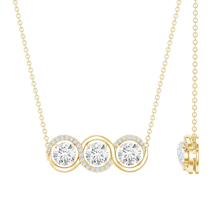 Rosec Jewels certified lab-grown diamond 3-stone pendant necklace for women, featuring sparkling diamonds on a delicate chain.