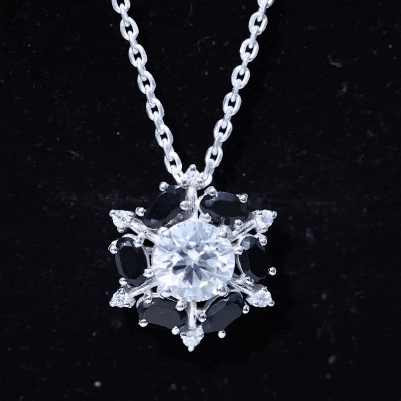 Yellow gold lab grown diamond cocktail necklace pendant with black onyx, featuring sparkling diamonds and elegant design from Rosec Jewels.