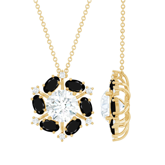 Lab grown diamond cocktail pendant with black onyx from Rosec Jewels, featuring a sparkling diamond and sleek black onyx design.