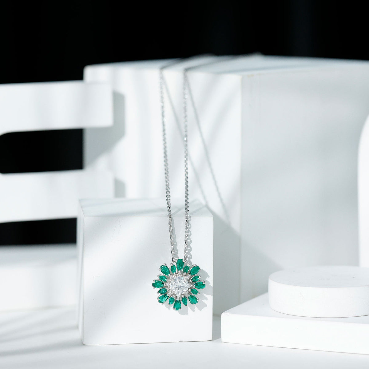 Certified 7 MM Lab Grown Diamond Statement Necklace With Emerald