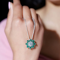 Certified 7 MM Lab Grown Diamond Statement Necklace With Emerald