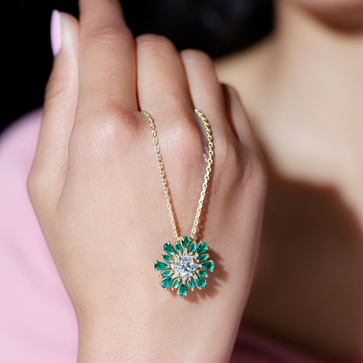 Certified 7 MM Lab Grown Diamond Statement Necklace With Emerald