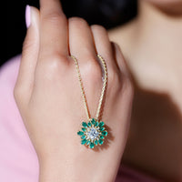 Certified 7 MM Lab Grown Diamond Statement Necklace With Emerald