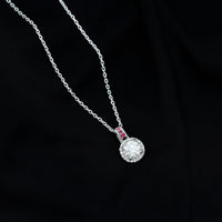 Certified MM Lab Grown Diamond Halo Necklace With Ruby Accent Bail