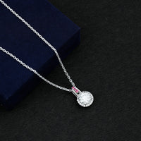 Certified MM Lab Grown Diamond Halo Necklace With Ruby Accent Bail
