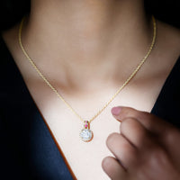 Certified MM Lab Grown Diamond Halo Necklace With Ruby Accent Bail