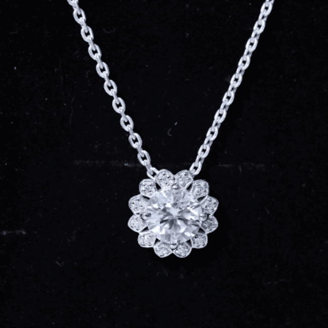 Yellow 8mm lab-grown diamond pendant necklace for women by Rosec Jewels, featuring a sparkling gemstone on a delicate chain.