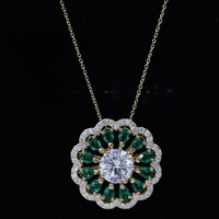 3 Carat Lab Grown Diamond Flower Bridal Necklace With Emerald