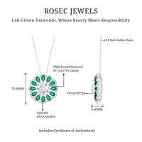 3 Carat Lab Grown Diamond Flower Bridal Necklace With Emerald