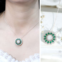 3 Carat Lab Grown Diamond Flower Bridal Necklace With Emerald