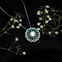 3 Carat Lab Grown Diamond Flower Bridal Necklace With Emerald