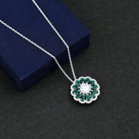 3 Carat Lab Grown Diamond Flower Bridal Necklace With Emerald
