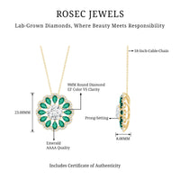 3 Carat Lab Grown Diamond Flower Bridal Necklace With Emerald
