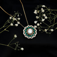 3 Carat Lab Grown Diamond Flower Bridal Necklace With Emerald