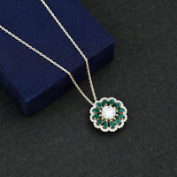 3 Carat Lab Grown Diamond Flower Bridal Necklace With Emerald