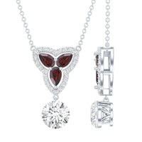 1 Carat Lab Grown Diamond Dangle Necklace With Garnet