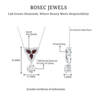 1 Carat Lab Grown Diamond Dangle Necklace With Garnet