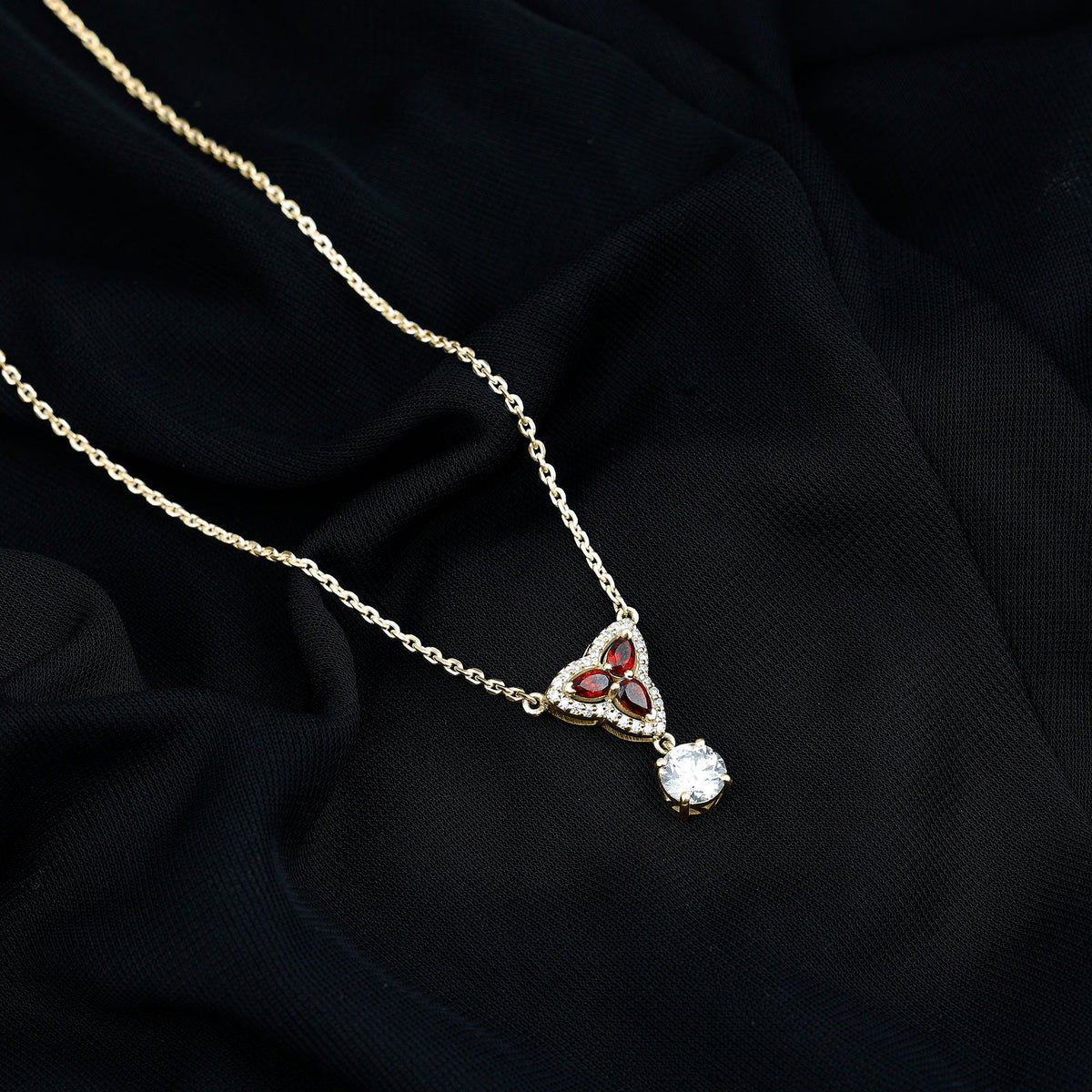 1 Carat Lab Grown Diamond Dangle Necklace With Garnet
