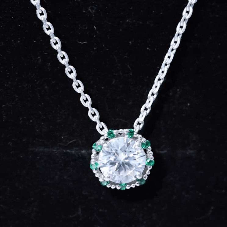 Certified Lab 8 MM Round Diamond Halo Necklace With Emerald