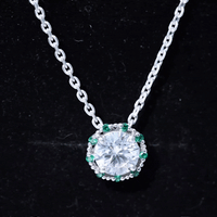 Certified Lab 8 MM Round Diamond Halo Necklace With Emerald