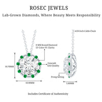 Certified Lab 8 MM Round Diamond Halo Necklace With Emerald