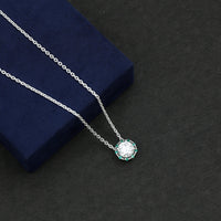 Certified Lab 8 MM Round Diamond Halo Necklace With Emerald