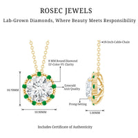 Certified Lab 8 MM Round Diamond Halo Necklace With Emerald