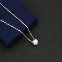 Certified Lab 8 MM Round Diamond Halo Necklace With Emerald