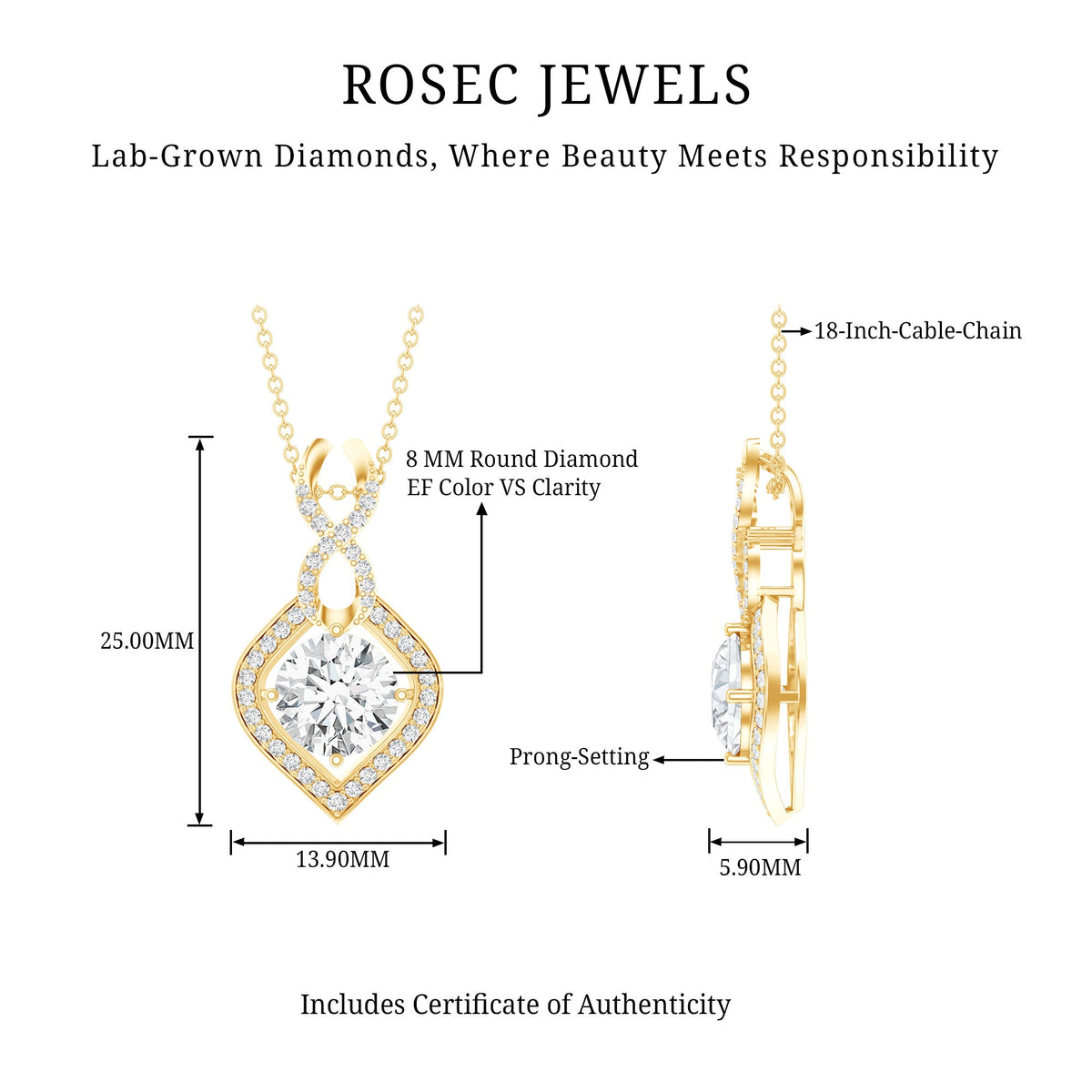 8 MM Round Lab Grown Diamond Infinity Loop Necklace
