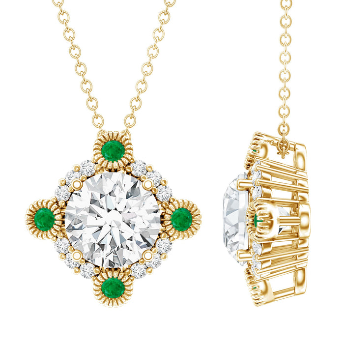 Lab grown diamond bridal necklace pendant with emerald, featuring Rosec Jewels' elegant design and sparkling gemstone accents.