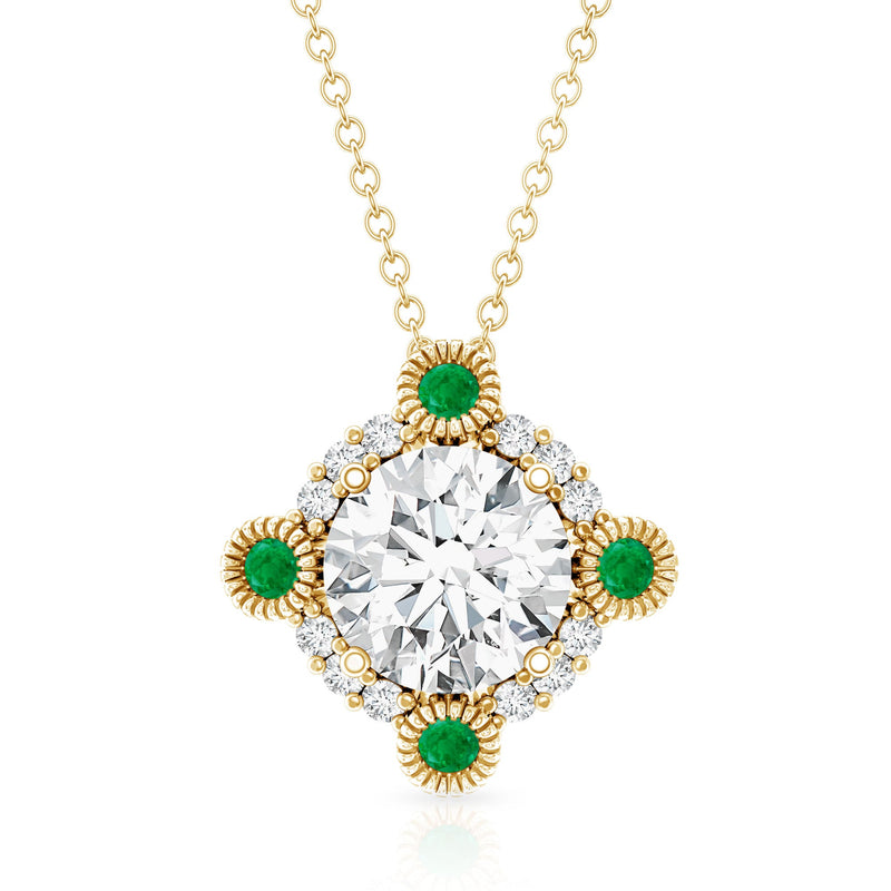 Lab grown diamond bridal pendant necklace with an emerald from Rosec Jewels, featuring a delicate pendant design.