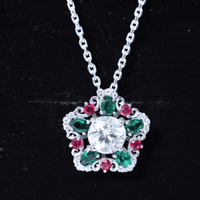 Lab Grown Diamond Cocktail Necklace With Emerald Ruby