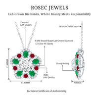 Lab Grown Diamond Cocktail Necklace With Emerald Ruby