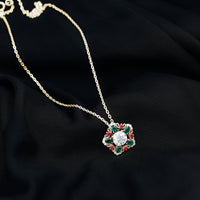 Lab Grown Diamond Cocktail Necklace With Emerald Ruby