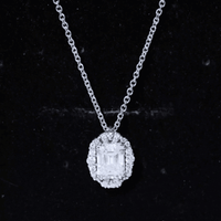 Certified 6X8 MM Emerald Cut Lab Grown Diamond Statement Necklace With Halo