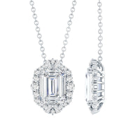 Certified 6X8 MM Emerald Cut Lab Grown Diamond Statement Necklace With Halo
