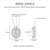 Certified 6X8 MM Emerald Cut Lab Grown Diamond Statement Necklace With Halo