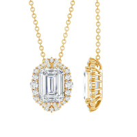 Certified 6X8 MM Emerald Cut Lab Grown Diamond Statement Necklace With Halo