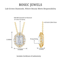 Certified 6X8 MM Emerald Cut Lab Grown Diamond Statement Necklace With Halo