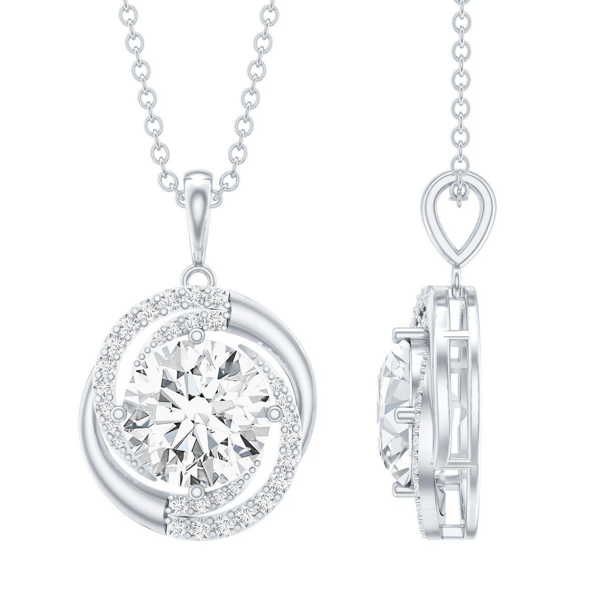Prong Set 8 MM Round Lab Grown Diamond Swirl Pendant Necklace