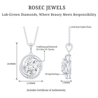 Prong Set 8 MM Round Lab Grown Diamond Swirl Pendant Necklace