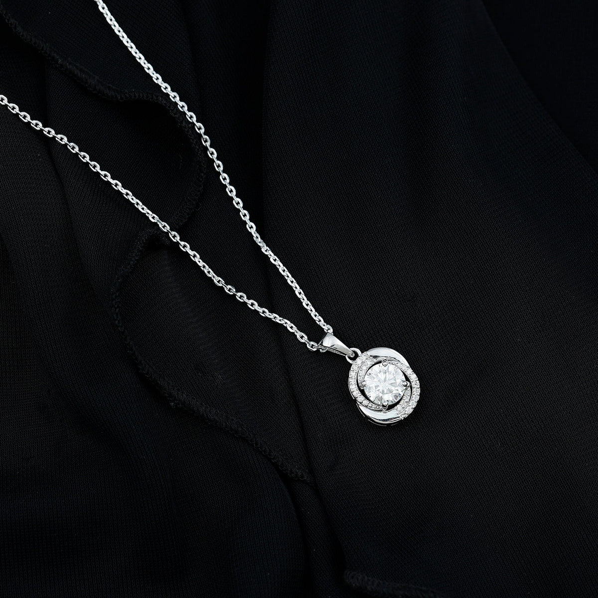 Prong Set 8 MM Round Lab Grown Diamond Swirl Pendant Necklace