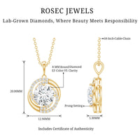 Prong Set 8 MM Round Lab Grown Diamond Swirl Pendant Necklace