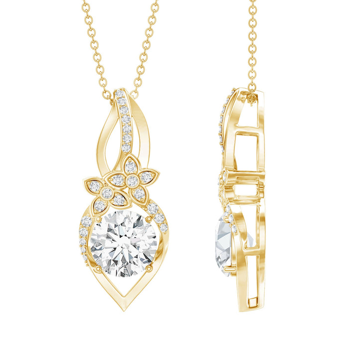 Lab grown diamond flower pendant necklace with sparkling floral design from Rosec Jewels, showcasing elegance and modern style.