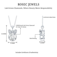 Bezel Set Lab Grown Diamond Solitaire Necklace With Cute Bow