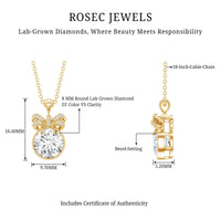 Bezel Set Lab Grown Diamond Solitaire Necklace With Cute Bow